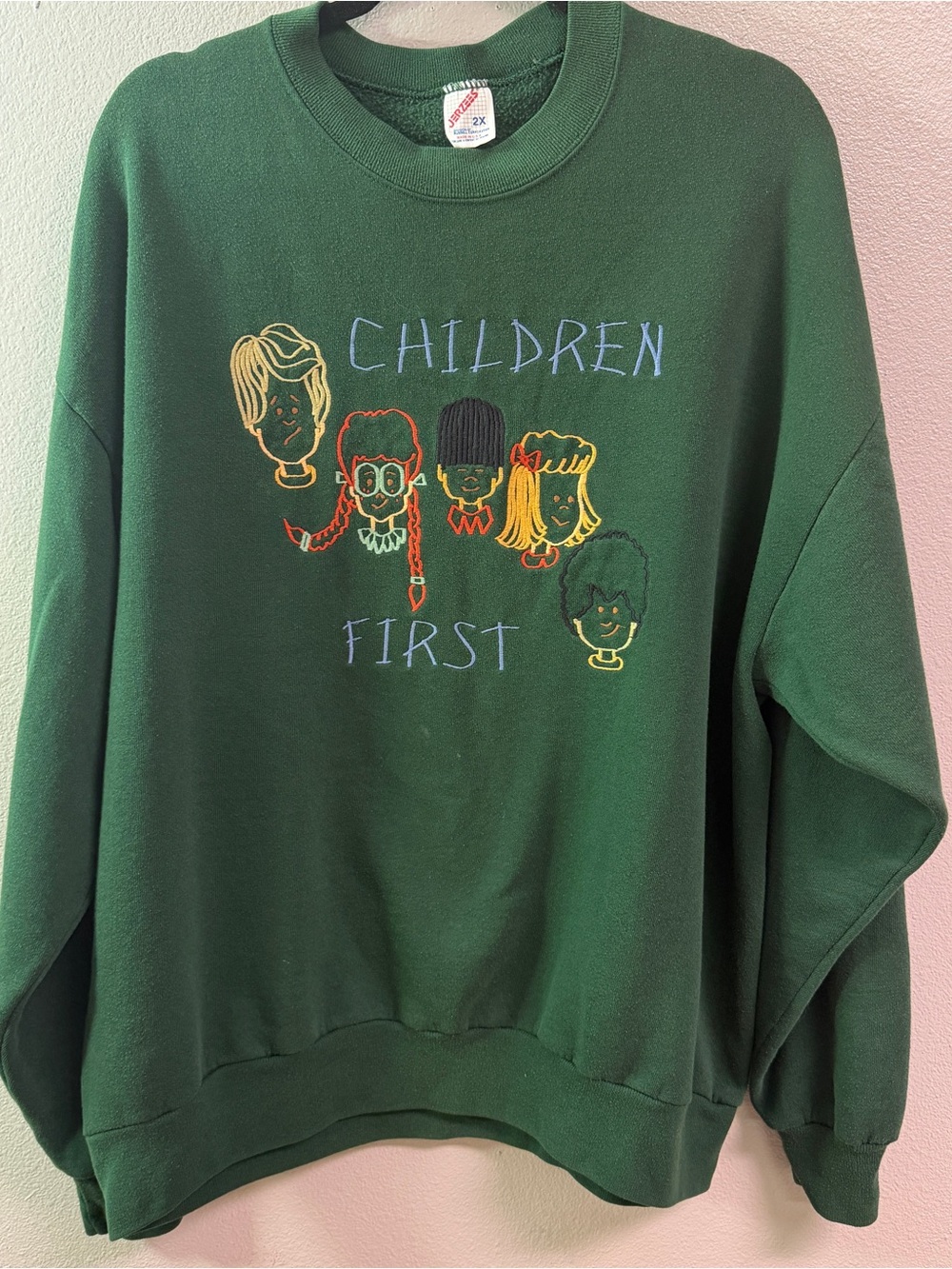 VTG Jerzees Children First Embroidered Green Crewneck Sweatshirt 2XL
